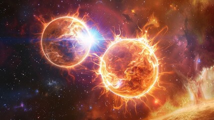 Obraz premium A binary star system, with one star significantly larger and brighter than the other.