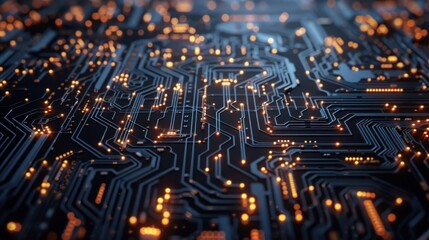Obraz premium Circuit Board Starting the Process of Information Digitization and Computing .CPU Processor Neon Theme Visualization