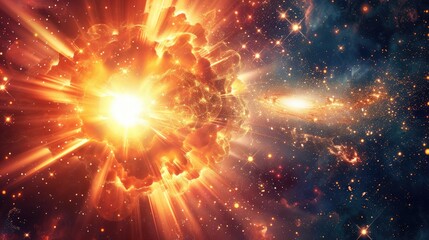 A close-up of a supernova explosion, with bright, radiant light and scattered star fragments.