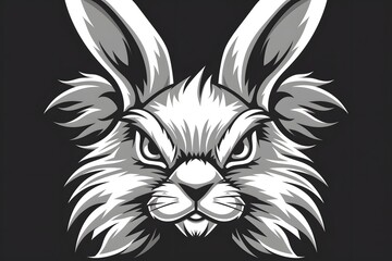 Obraz premium Fierce Monochrome Rabbit Illustration with Intense Expression