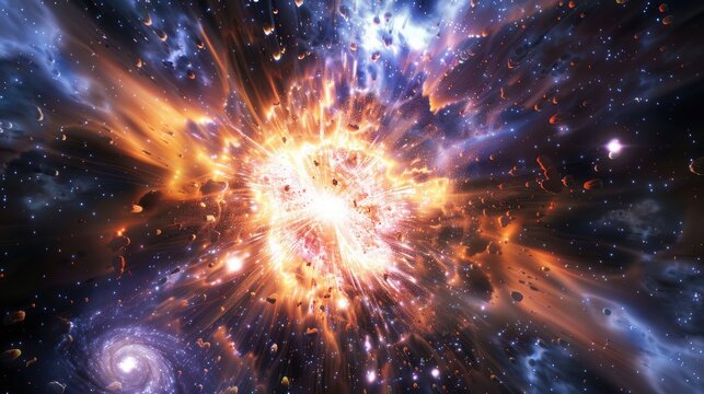 A cosmic scene featuring a starburst galaxy, with intense star formation activity.