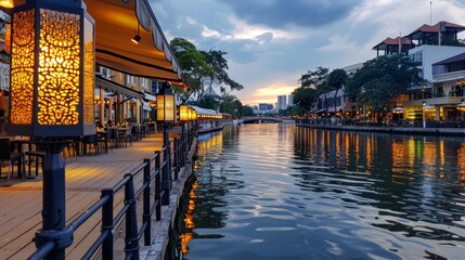 Obraz premium Taking a stroll through the picturesque Clarke Quay, [nightlife hub], [dining and entertainment]