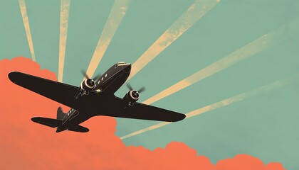 An Art Decoinspired graphic design captures the essence of vintage luxury travel Sleek airplanes soar through the sky against a backdrop of geometric patterns