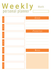 Weekly planner template with clean and simple design. Vertical A4 format weekly personal planner page