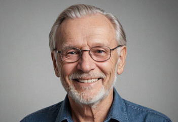 Obraz premium Portrait view of a regular happy smiling Sweden old man, ultra realistic, candid, social media, avatar image, plain solid background