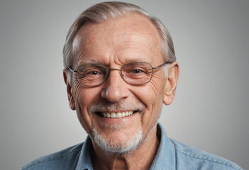 Obraz premium Portrait view of a regular happy smiling Sweden old man, ultra realistic, candid, social media, avatar image, plain solid background