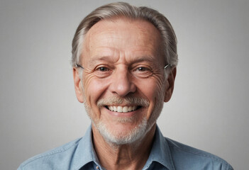 Fototapeta premium Portrait view of a regular happy smiling Sweden old man, ultra realistic, candid, social media, avatar image, plain solid background