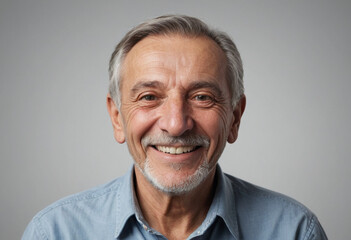 Obraz premium Portrait view of a regular happy smiling Bulgaria old man, ultra realistic, candid, social media, avatar image, plain solid background