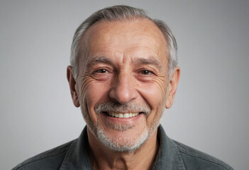Obraz premium Portrait view of a regular happy smiling Bulgaria old man, ultra realistic, candid, social media, avatar image, plain solid background