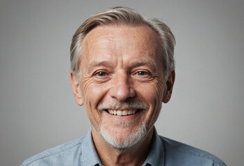 Obraz premium Portrait view of a regular happy smiling Denmark old man, ultra realistic, candid, social media, avatar image, plain solid background