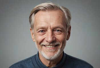 Obraz premium Portrait view of a regular happy smiling Denmark old man, ultra realistic, candid, social media, avatar image, plain solid background
