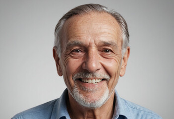 Obraz premium Portrait view of a regular happy smiling Greece old man, ultra realistic, candid, social media, avatar image, plain solid background