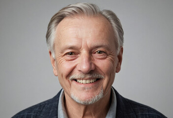 Obraz premium Portrait view of a regular happy smiling Lithuania old man, ultra realistic, candid, social media, avatar image, plain solid background