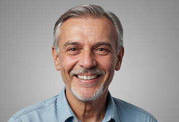 Obraz premium Portrait view of a regular happy smiling Montenegro old man, ultra realistic, candid, social media, avatar image, plain solid background