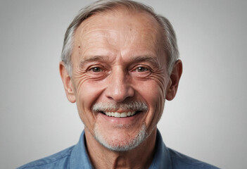 Obraz premium Portrait view of a regular happy smiling Russia old man, ultra realistic, candid, social media, avatar image, plain solid background