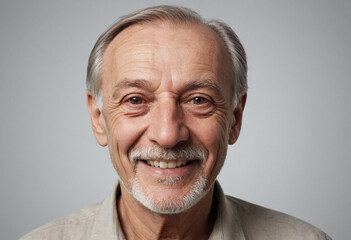 Obraz premium Portrait view of a regular happy smiling Serbia old man, ultra realistic, candid, social media, avatar image, plain solid background