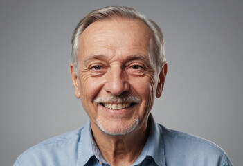 Obraz premium Portrait view of a regular happy smiling Serbia old man, ultra realistic, candid, social media, avatar image, plain solid background