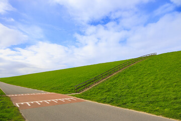 Driveway over the dike to the dunes in the Netherlands in Petten aan Zee