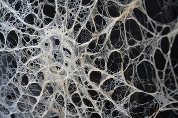 An intricate web of delicate white silk threads spun by a skilled spider