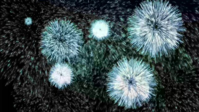 青色の花火が次々と上がるアニメーション背景、blue fireworks celebration festival overlay background