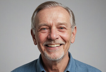 Obraz premium Portrait view of a regular happy smiling United Kingdom old man, ultra realistic, candid, social media, avatar image, plain solid background