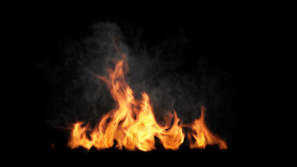 Fototapeta premium Dramatic Fire Flames with Dense Smoke: High-Quality Image Showcasing Intense Flames and Billowing Smoke, Perfect for Creating Realistic and Fiery Visual Effects in Various Media Projects.