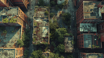 Fototapeta premium An aerial view of an urban landscape showcasing a blend of old and new architecture