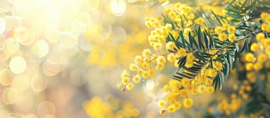 Spring sees the blossoming of mimosa flowers in this lovely copy space image