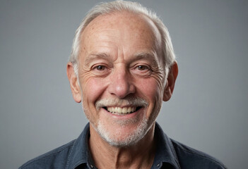 Obraz premium Portrait view of a regular happy smiling New Zealand old man, ultra realistic, candid, social media, avatar image, plain solid background