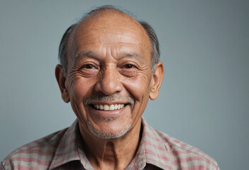 Obraz premium Portrait view of a regular happy smiling Palau old man, ultra realistic, candid, social media, avatar image, plain solid background