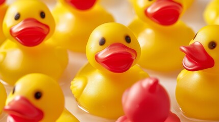 Yellow rubber ducks in close-up