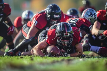 Football player reaching for the end zone during game