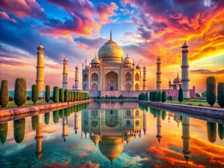 Naklejka premium Vibrant landscapes and majestic architecture from around the world, featuring iconic landmarks, serene natural wonders, and colorful marketplaces in exotic travel destinations.