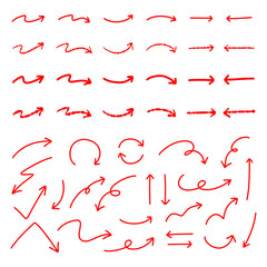 シンプルなペンの手書きの矢印セット ベクター 赤