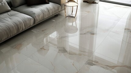 White Marble Tile Floor with Gray Veins.