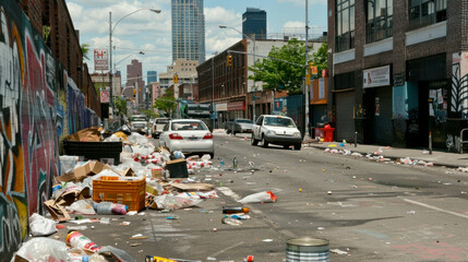 Littered waste land in poor town