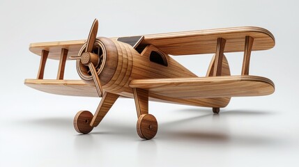 Wooden Toy Airplane on White Background