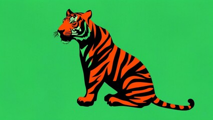 Fototapeta premium single tiger sitting silhouette in green background