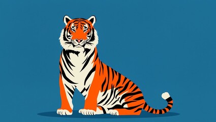 Fototapeta premium single tiger sitting silhouette in blue background