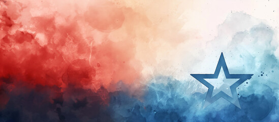 Red, white and blue background with stars in the style of watercolor, american flag themed.
