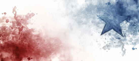 Red, white and blue background with stars in the style of watercolor, american flag themed.

