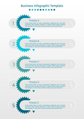 Five steps business infographic template, cog with banner on light grey background