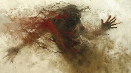 Fototapeta premium Chaos Unleashed: Terrifying Psychotic Breakdown with Trendy 2024 Aesthetics