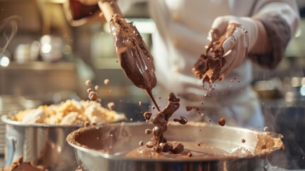 Chocolate making process in a kitchen