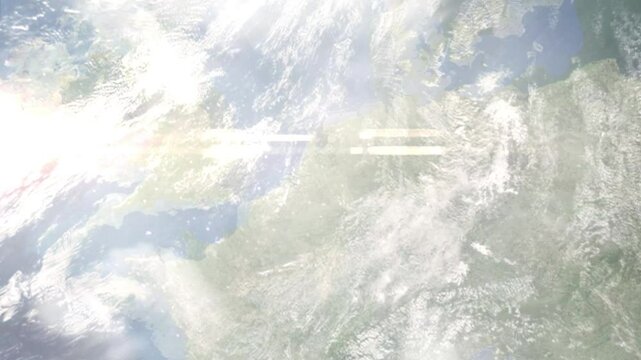 Zoom in from space and focus on Boxtel, Netherlands. 3D Animation. Background for travel intro. Elements of this image furnished by NASA	