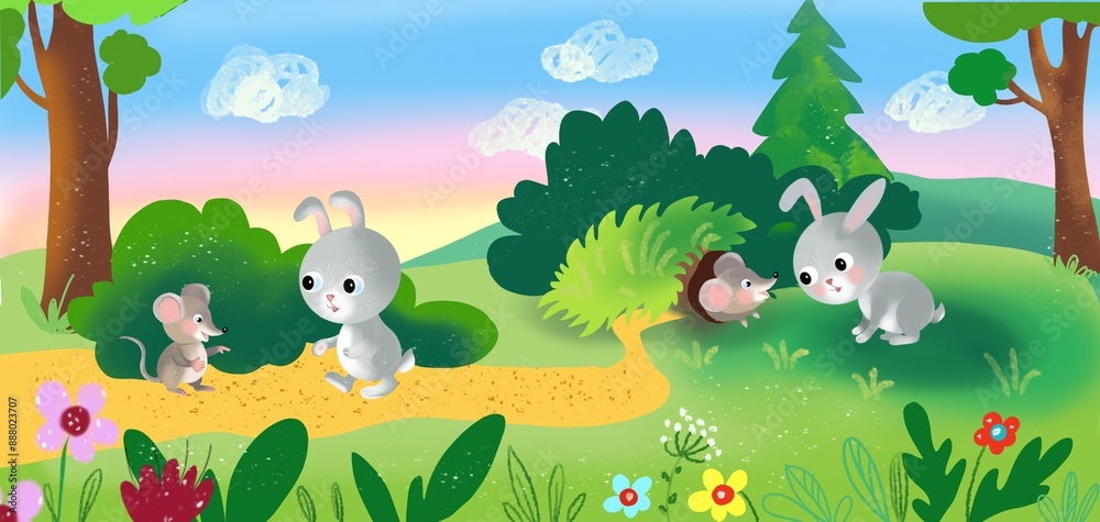 Wall mural Cartoon  bunny in the grass