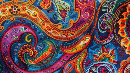 Colorful Paisley Pattern Fabric Texture.