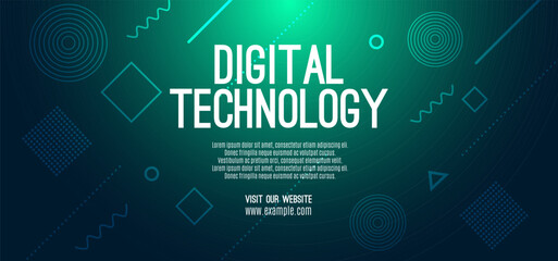 Obraz premium Digital technology banner blue green background concept, cyber technology light effect, abstract tech, innovation future data, internet network, Ai big data, lines dots connection, illustration vector