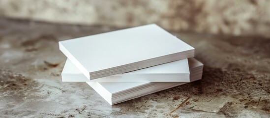 Business cards stacked on paper background for branding identity with copy space image