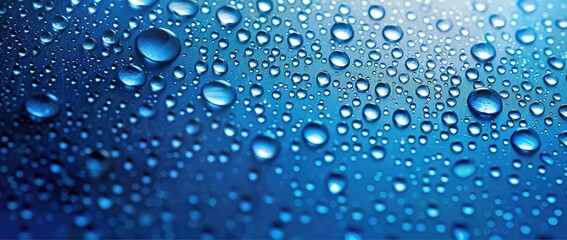 Water Droplets on Blue Surface.